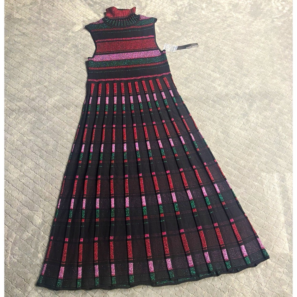 Maggy London Metallic Knit Maxi Dress XL Black Red Green Pink Sleeveless
